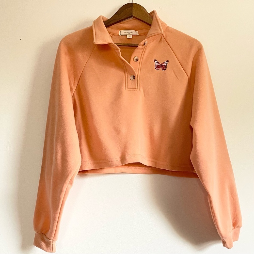 NWT Peach Fleece Butterfly Embroidered Sweatshirt XL